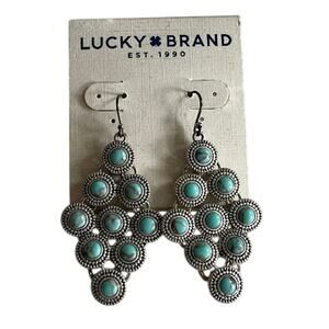 NEW! Lucky Brand Faux Turquoise Silver Concho Drop Earrings Fashion Jewelry